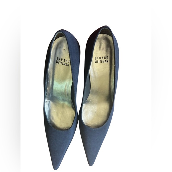 Stuart Weitzman Women’s Size 8 Navy Blue Satin Kitten Heel Shoes - Picture 11 of 12